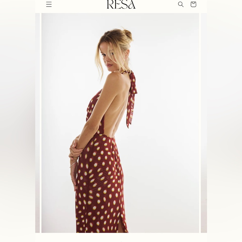 RESA Burgundy and Cream Spotted Halter Maxi Dress - Picture 4 of 6